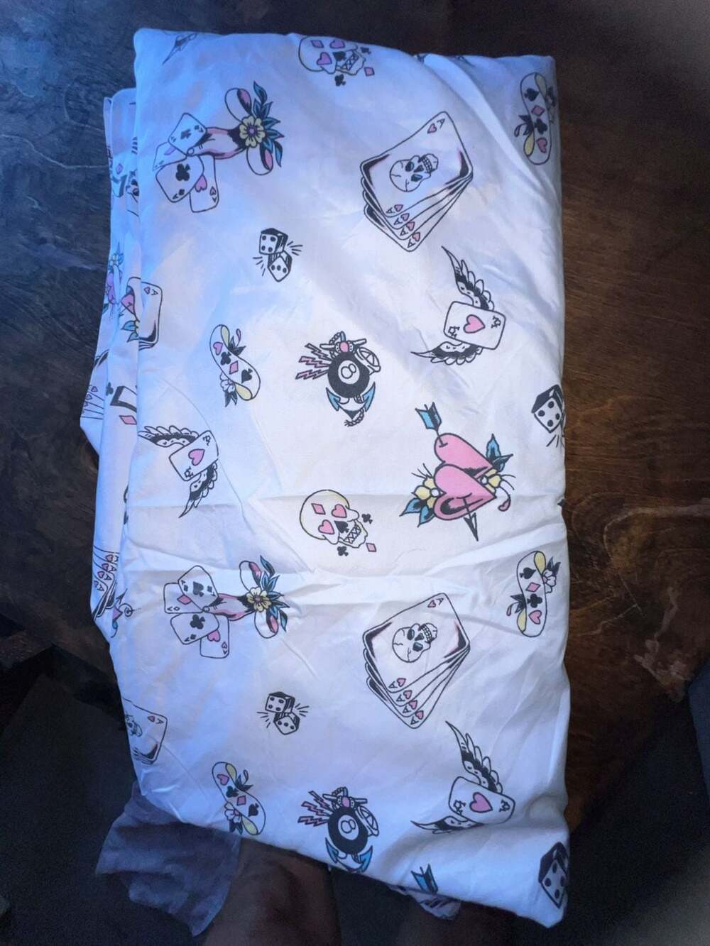 Y2K Vintage Ed Hardy Tattoo Print Flat Sheet White Polyester